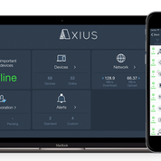 The Axius dashboard shows alerts, devices, and issues needing attention.