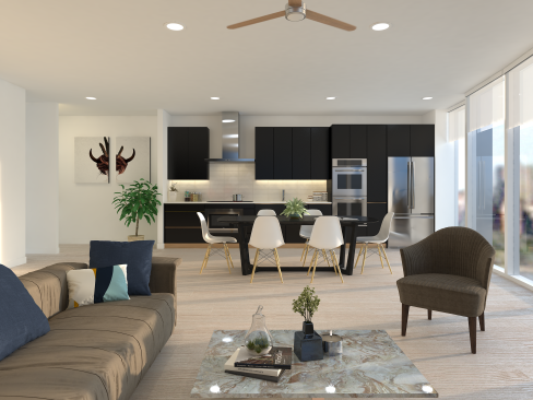 A living room at The Duchess in North Bergen, N. J.