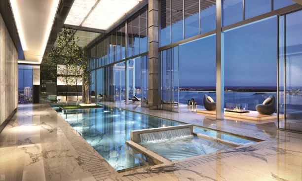 penthouse pool, luxury amenities, high-end condo