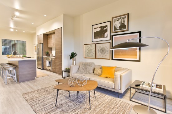 The majority (85%) of Dusk's units are two-bedrooms and feature open plans with condo-quality kitchen appliances and building materials. Graining on the cabinetry runs horizontally rather than vertically, a higher-end look. Other top picks: big islands, double-door refrigerators, and a cooktop and wall oven.