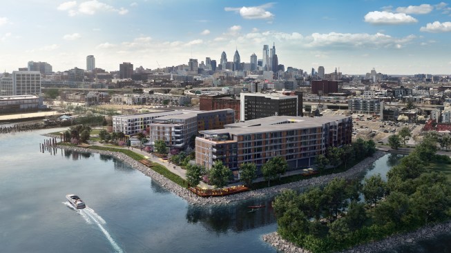 Rivermark Northern Liberties on the Delaware River in Philadelphia includes 470 luxury residential units in two mid-rise buildings.