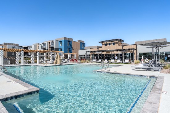 FLATZ 520 in Maricopa, Arizona, is an innovative high-end apartment concept with modular design and a wealth of on-site amenities, including a resort style pool, a pet park, and a fitness center with Apple-enabled equipment.