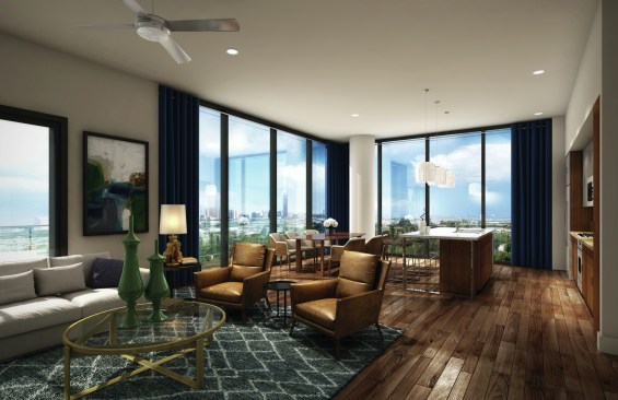 Transwestern’s Houston project The Hayworth (left) offers units as large as 2,324 square feet with three beds and three baths.