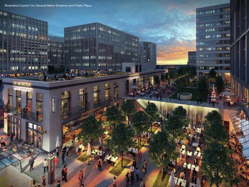 National Landing will include a new Crystal City Metrorail entrance with a public plaza and retail offerings.