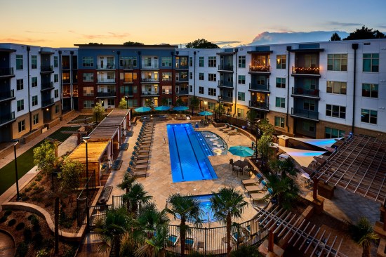 Inspire SouthPark, a 369-unit luxury building in Charlotte’s SouthPark neighborhood features a coworking space called “Work Haus.” | Courtesy: RKW Residential