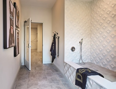 Dey & Bergen in Harrison, New Jersey, includes a dog run and a pet spa for its many furry residents.