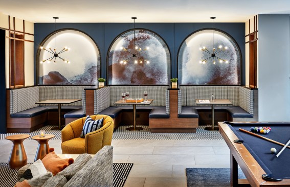 Interior design firm Mary Cook Associates was intentional with Notion’s lounges, creating space for community gathering with potential private nooks.