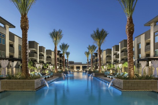 The suburban luxury Aviva apartments in Mesa, Ariz., are packed with amenities for downsizing boomers and millennials coming for tech jobs. Features include one of Arizona’s largest pools.