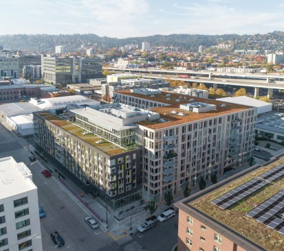 The amenity-filled sky deck at the Modera Pearl in Portland, Ore.