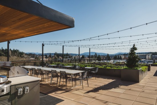 Rooftop decks are growing in importance in a COVID-19 world. Shown here is the first rooftop deck in Redmond, Washington.