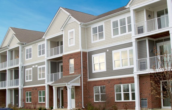 maintenance-free siding, brick siding, low-rise, elevation, garden apartments