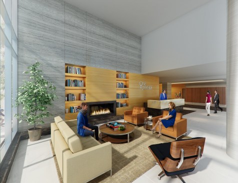 In downtown Philadelphia, the 22-story One Riverside condo, designed by Cecil Baker + Partners, welcomes its first occupants this April with a prime site by a park and river and its own landscaped garden.