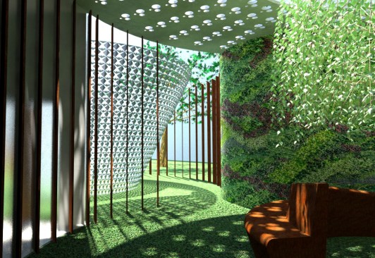 The Refresh amenity starts with a green processional path to enhance meditation.