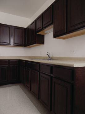 A renovated kitchen in a unit at Renaissance Apartments.