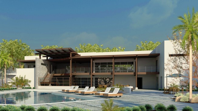 Highpark's primary community center is positioned as the heart and soul of the 700-unit Los Angeles development. The 8,357-square-foot, California Modern structure features a clubroom and kitchen, community offices, and a fitness room.
