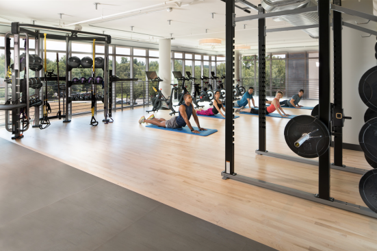 The Pearl offers yoga and other fitness classes in its light-filled fitness studio.