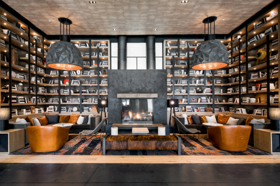 The Bozzuto Group’s Anthem House in Baltimore features several shared spaces, including a library, a sundeck, and a clubhouse.