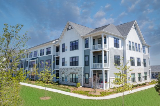The Sixteen30 rental community features 284 units in eight garden-style buildings with neo-farmhouse exteriors.