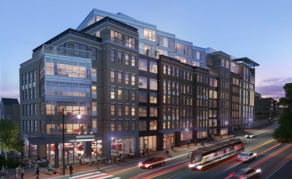 An artist's rendering of The Station House at twilight.