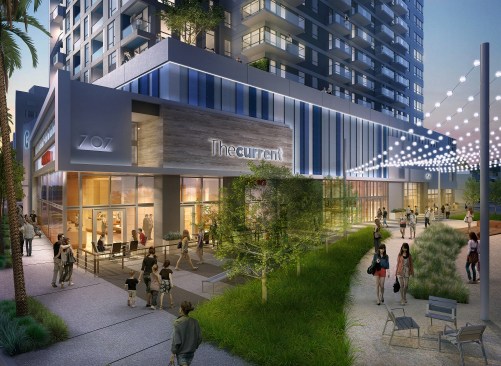 high-rise, plaza, amenities