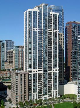 The Shoreham at Lakeshore East (pictured) and The Tides at Lakeshore East comprise 1,156 units in Chicago’s Lakeshore East neighborhood and were acquired by Waterton in December 2021.