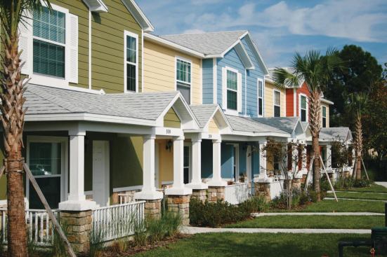 The condos were designed in visually interesting staggered groupings rather than straight rows. Every homeowner or set of dual owners must contribute 300 to 500 hours of “sweat equity” volunteering at Habitat projects before moving in, as well as attend classes to prepare for maintaining and affording their homes. 