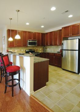 At Dublin Terrace in Dresher, Pa., the emphasis on carefree living is apparent in the units’ simple, accessible kitchens.