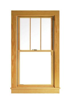 400 Series Tilt-Wash Double-Hung Windows, Pine Interior, Tall Fractional Grilles - Upper Sash Only (USO), Estate Hardware - Bright Brass Finish