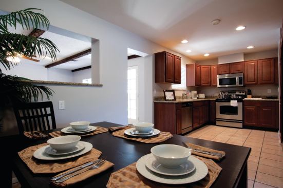 The dining room/kitchen area of a Mesa, Ariz., house.