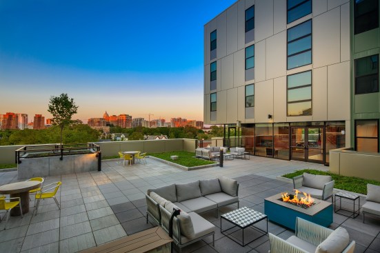 outdoor lounge, firepit, student housing