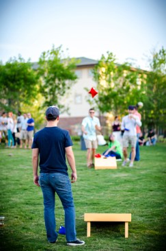 A green, public park area brings residents together to share in all types of activities.