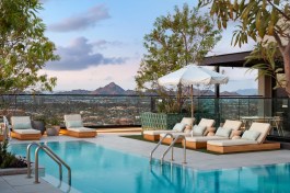 Moontower's 24th-floor pool deck offers panoramic views of downtown Phoenix and Camelback Mountain.