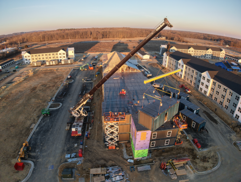The tight timelines modular construction can help achieve were on display at Greystar’s Birchway Southfields project in Elkton, Maryland. Groundbreaking to the enclosement of seven modular buildings was completed in eight months.